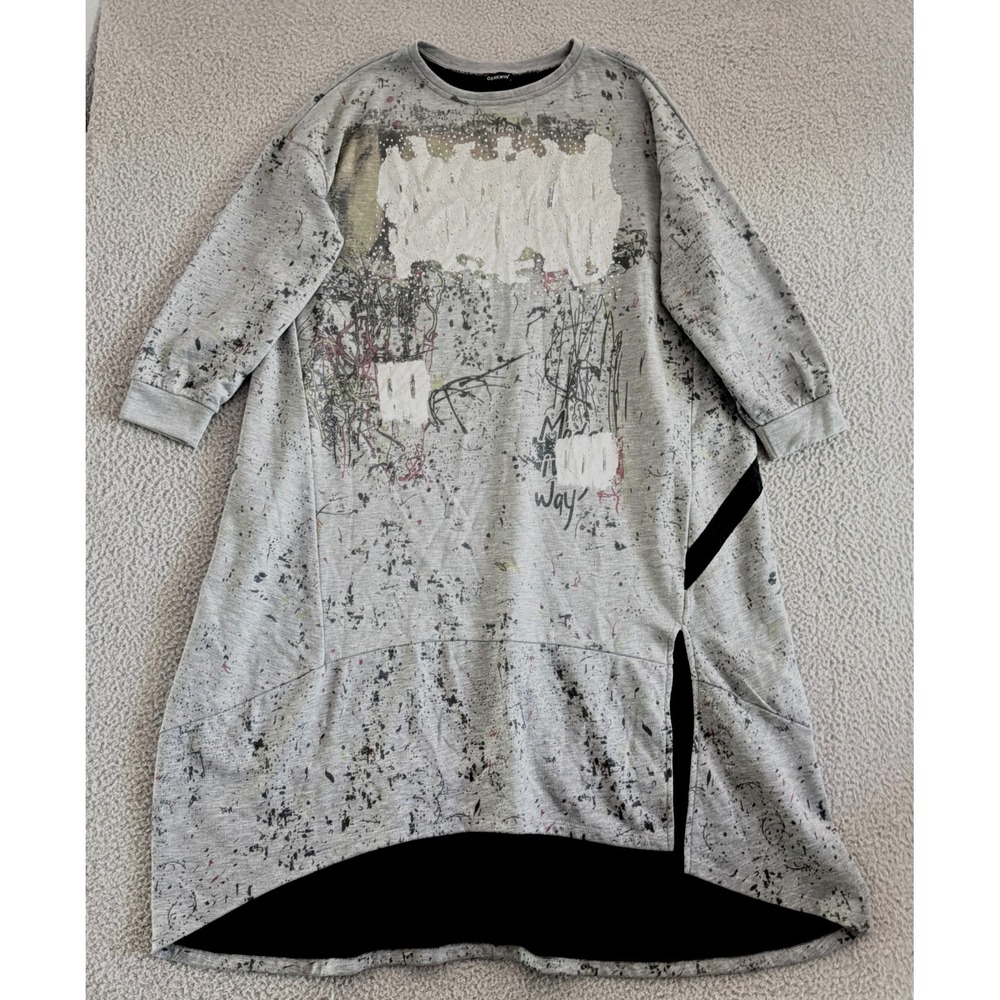 DARKWIN Dress Large Artsy Art to Wear Multimedia Studded Graffiti Oversized